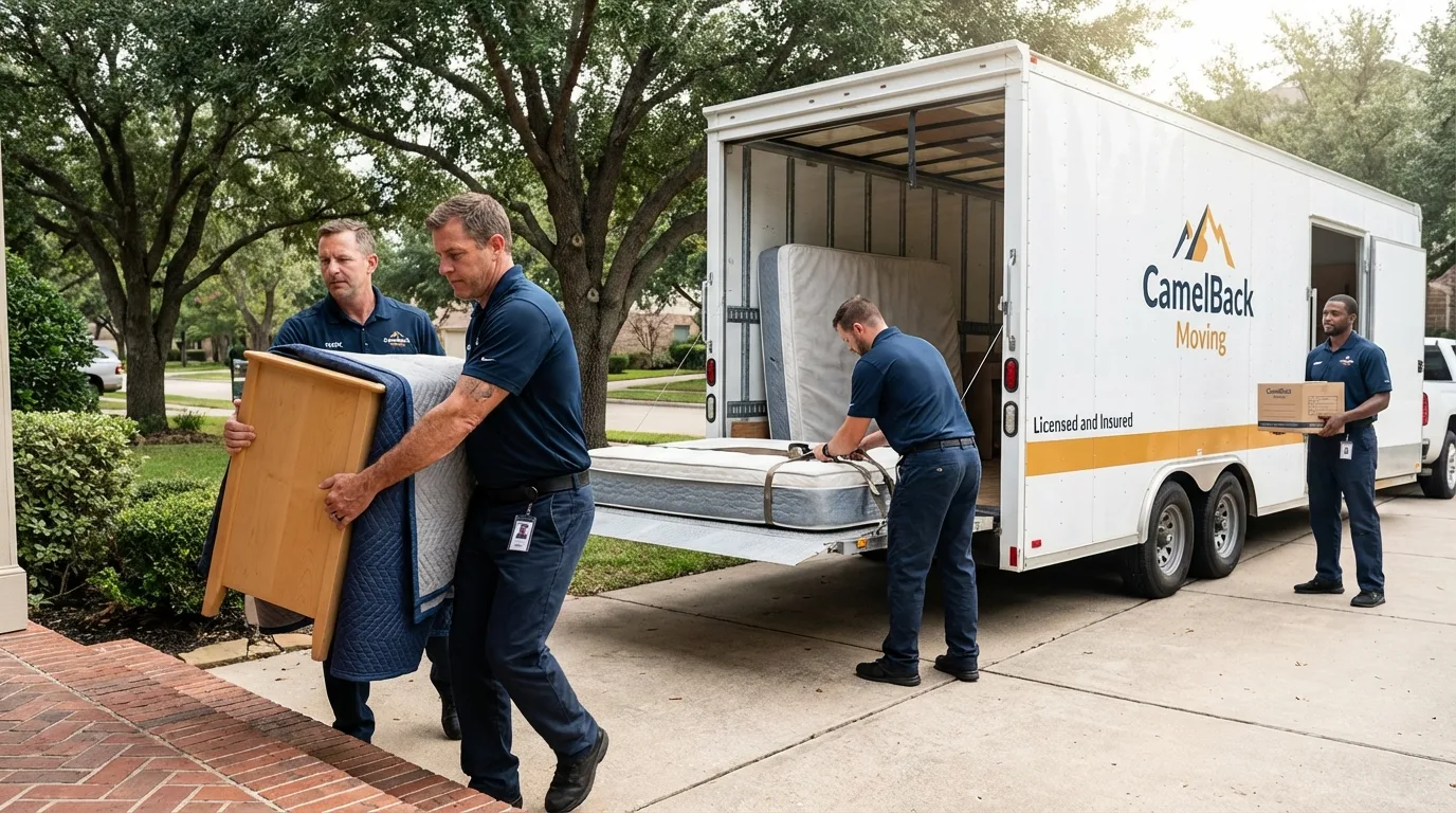 Crew loading residential truck for cross-state move from Tipton, MO
