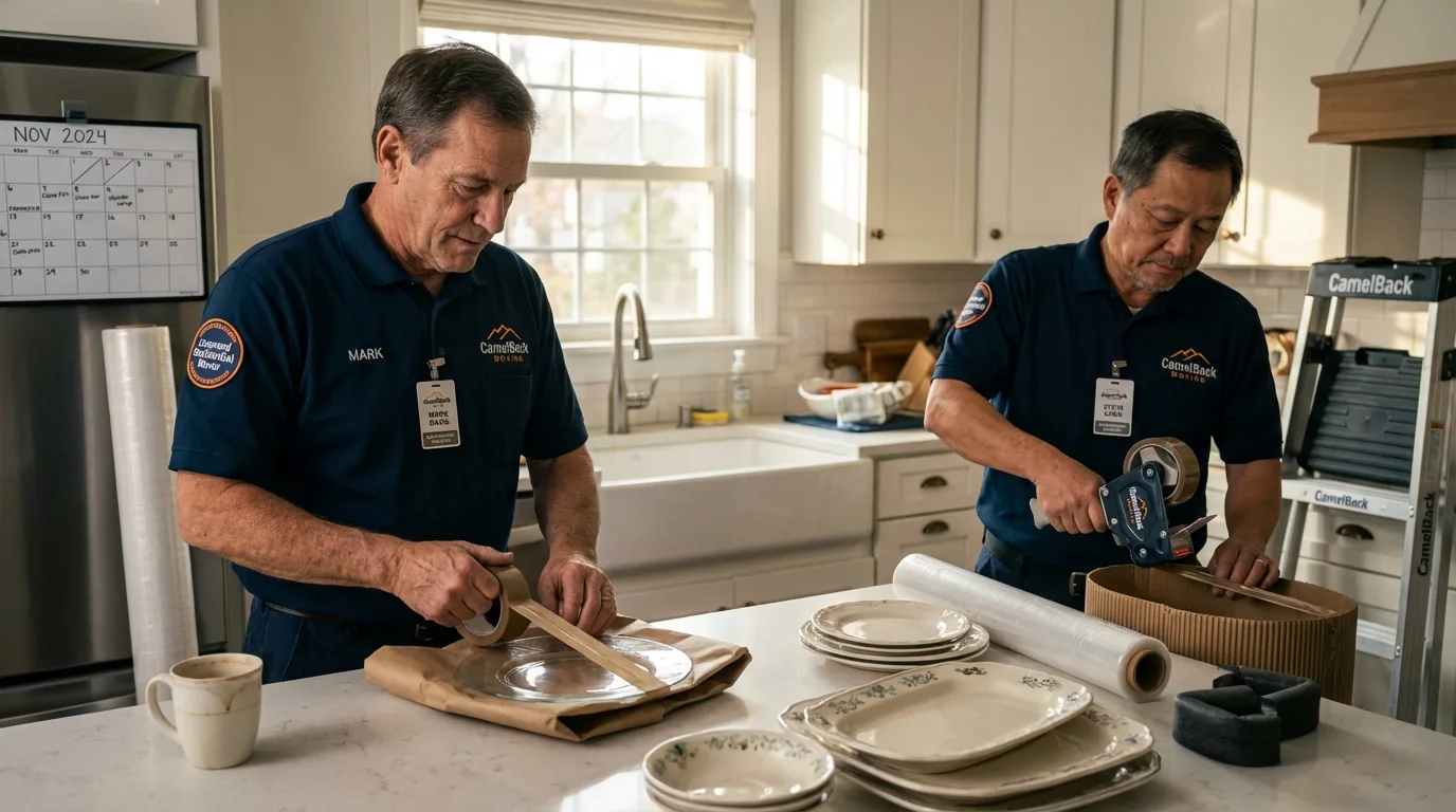 Professional crew packing kitchen dishware in Tipton, MO